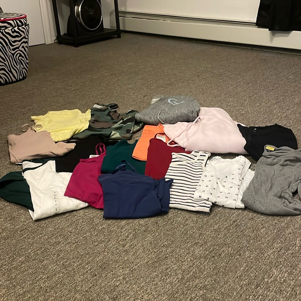 16 size L assortment of colors tanks short & long sleeve shirts & sweatshirts
